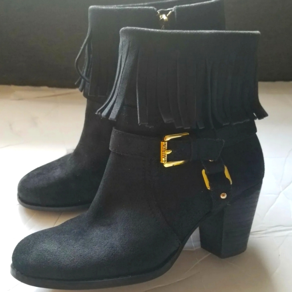Ralph Lauren MARA-BO-CSL Women's sz. 6B Black Oiled Suede Stylish Boots